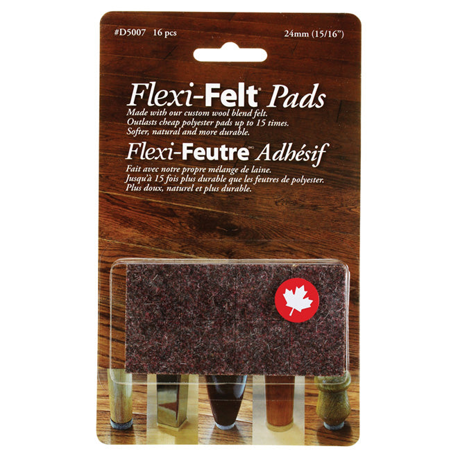 Square Felt Furniture Pads Brown (15/16") Flexi Felt