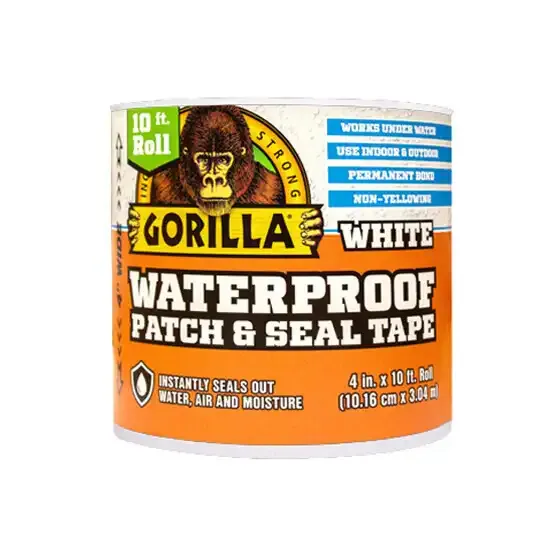 Gorilla Waterproof Patch & Seal Tape | White | 4 in x 10 ft | Heavy Duty & UV Resistant
