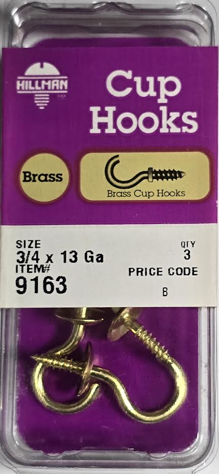 Cup Hook 3/4 x 13GA Hillman