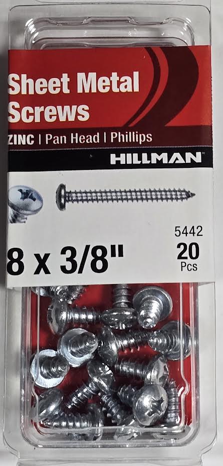 Sheet Metal Screws 8 x 3/8" (Pan Head) 20PK