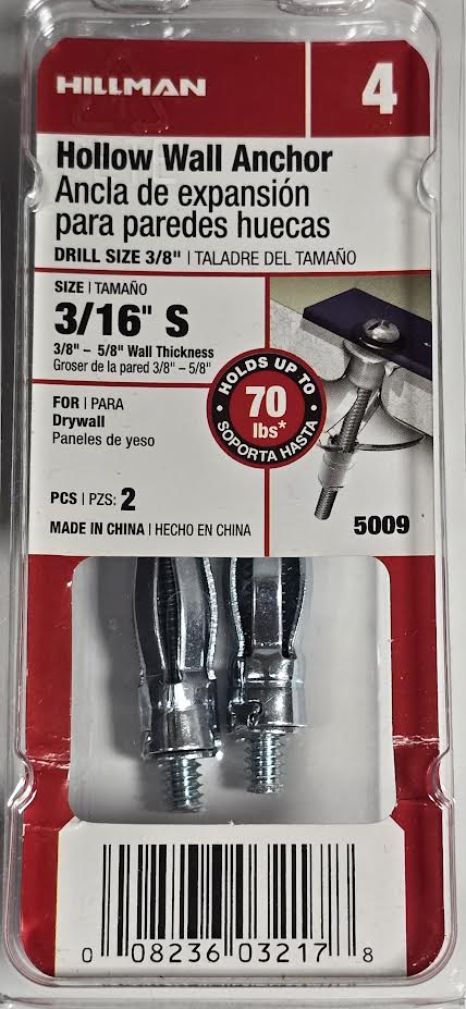 Hollow Wall Anchor 3/16" S Hillman