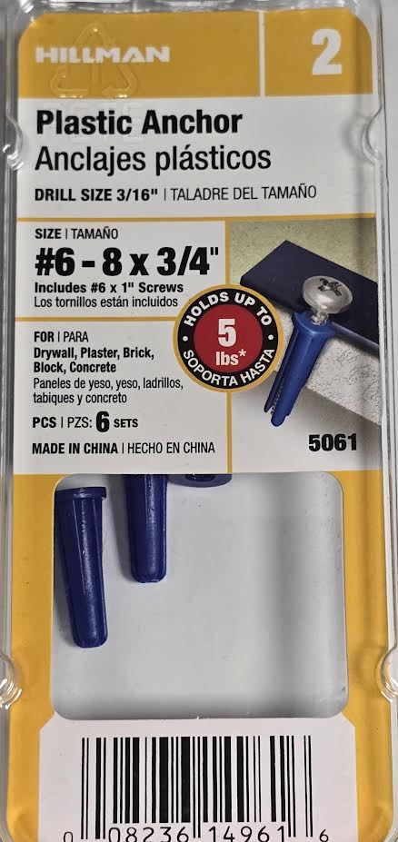 Plastic Anchor #6-8 x 3/4" Hillman