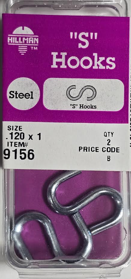 S Hooks .120 x 1 Hillman