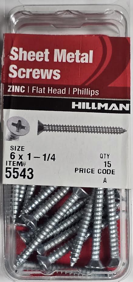 Sheet Metal Screws 6 x 1-1/4 (Flat Head) 15PK