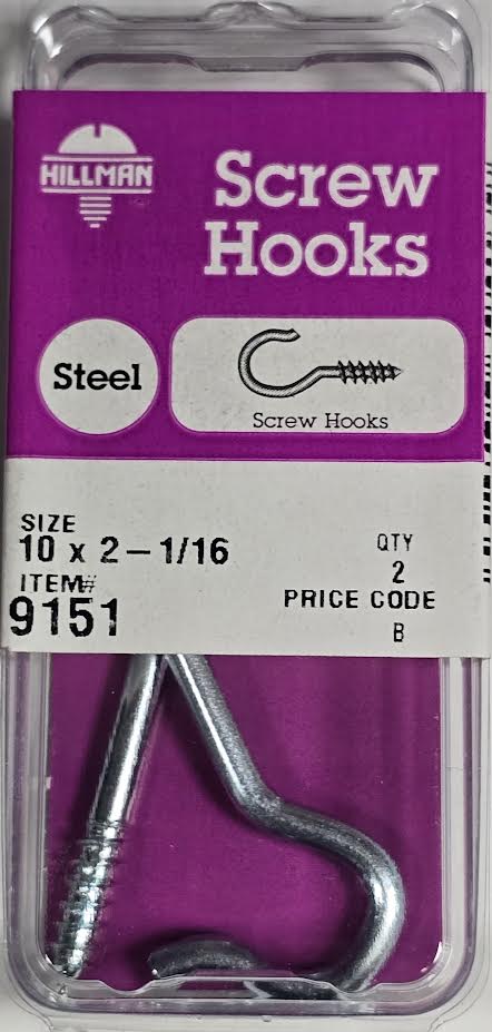 Screw Hooks 10 x 2-1/16 Hillman