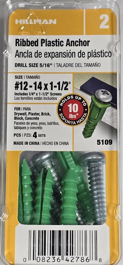 Ribbed Plastic Anchor #12-14 x 1-1/2" Hillman