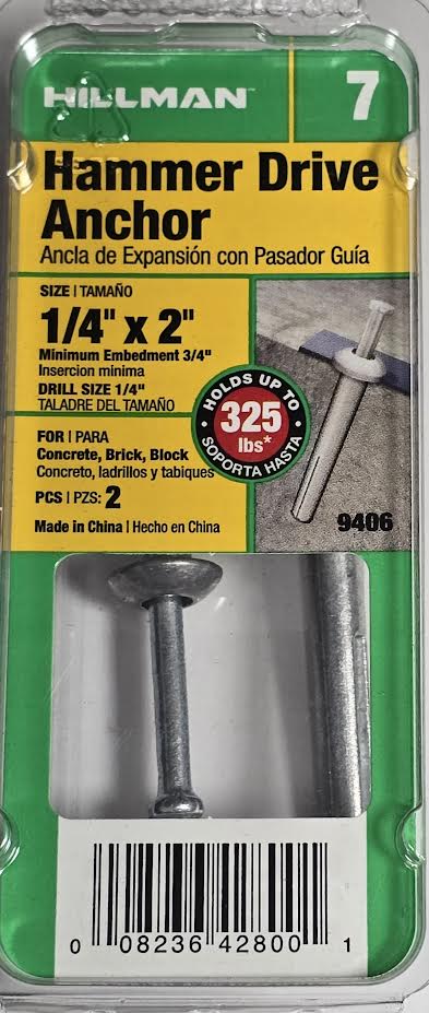Hammer Drive Anchor 1/4" x 2" Hillman
