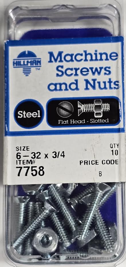 Screws & Nuts Flat Head 6-32 x 3/4 Hillman