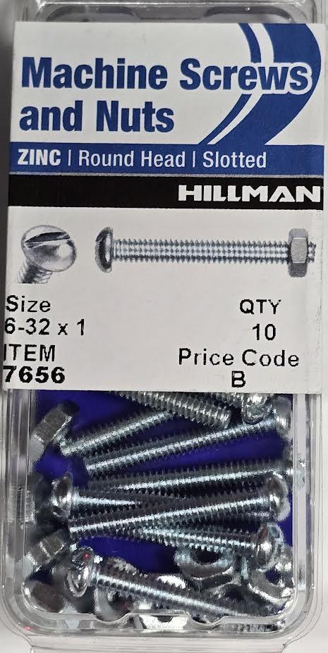 Screws & Nuts Round Head 6-32 x 1 Hillman