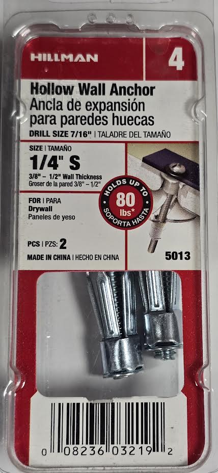 Hollow Wall Anchor 1/4" S Hillman