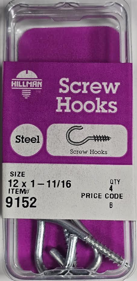 Screw Hooks 12 x 1-11/16 Hillman