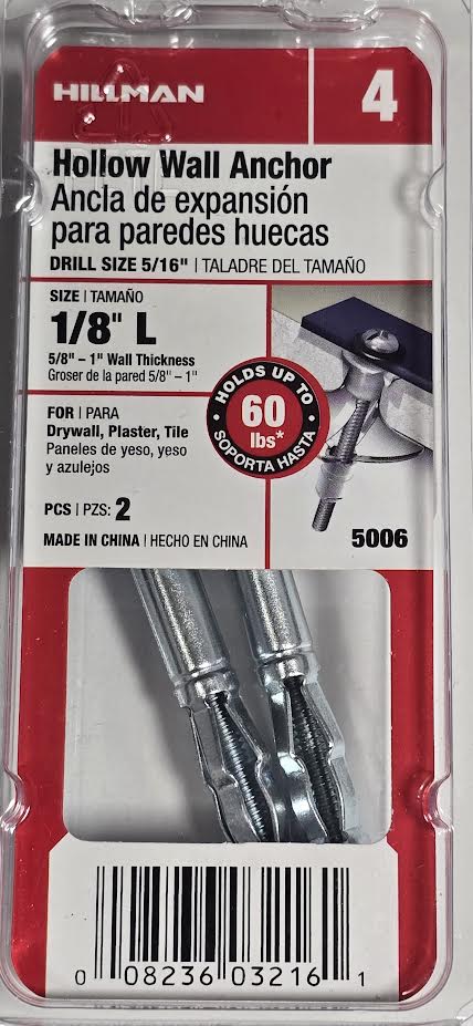 Hollow Wall Anchor 1/8" L Hillman