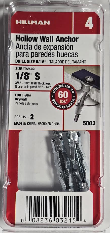 Hollow Wall Anchor 1/8" S Hillman