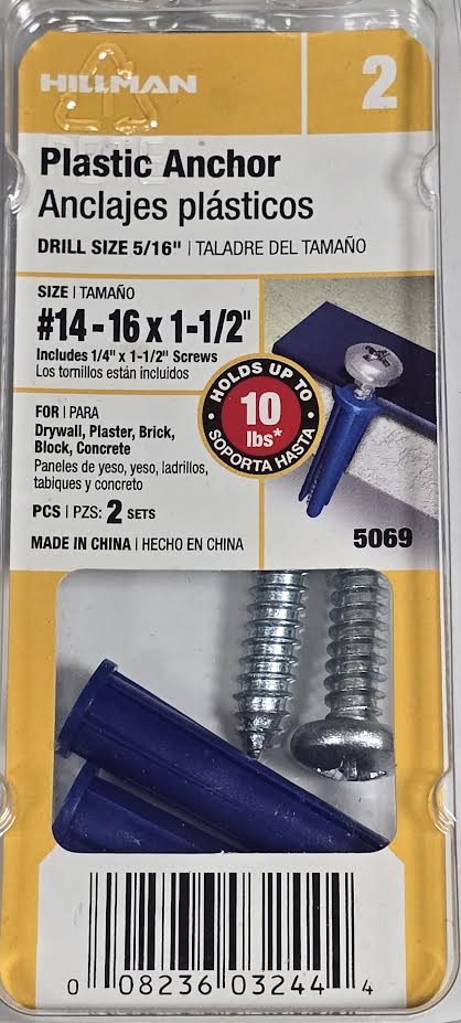 Plastic Anchor #14-16 x 1-1/2" Hillman