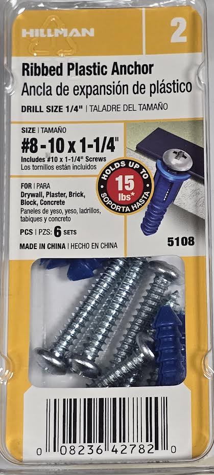 Ribbed Plastic Anchor #8-10 x 1-1/4'' Hillman