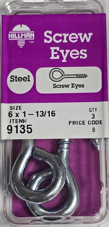 Screw Eyes 6 x 1-13/16 3PK (Steel)