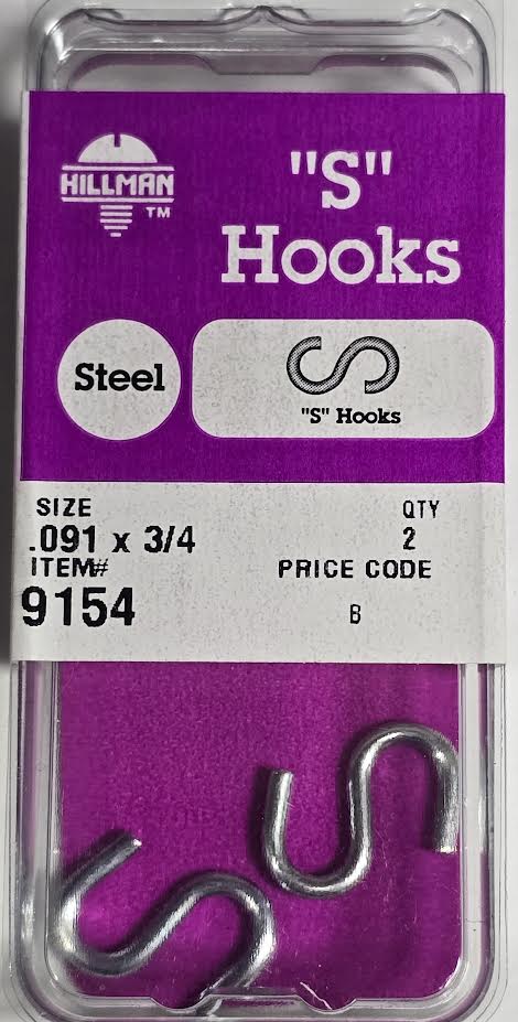 S Hooks .091 x 3/4 Hillman