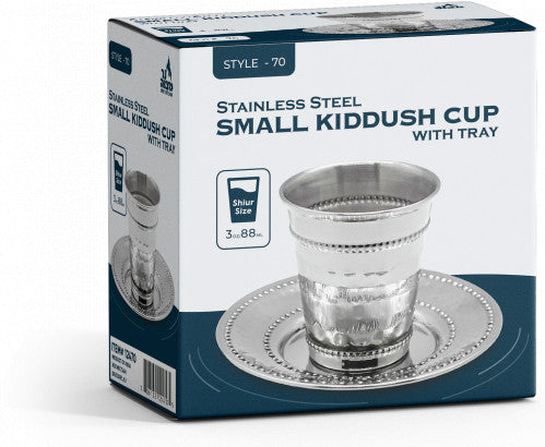 Small Kiddush Cup With Tray | 3oz/88ml | Stainless Steel
