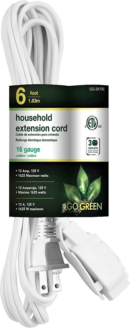 6' Extension Cord White Go Green