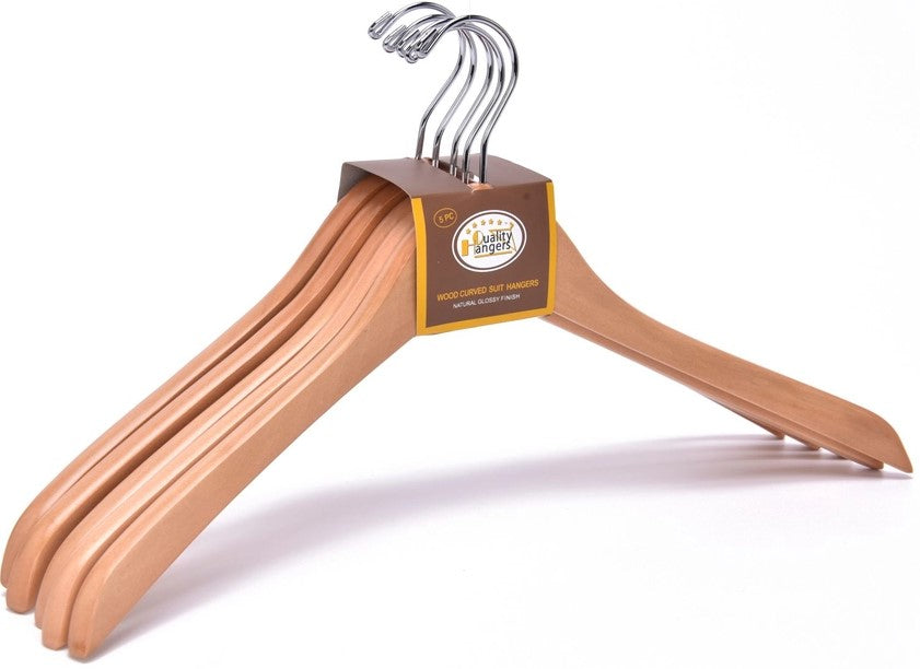 Wood Curved Suit Hangers Natural 5PK Quality Hangers