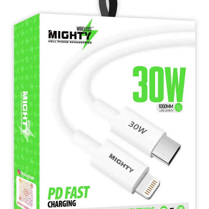 Type C to iPhone Cable | 30W PD Fast Charge | 1M | Mighty Wireless