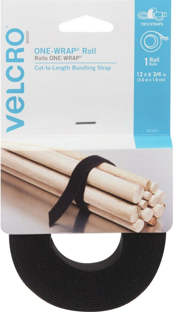 Velcro Roll One Wrap | Black | 3/4 " × 12 ft | Hook & Loop Tape
