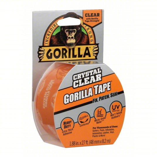 Gorilla Crystal Clear Tape | 2" x 27 ft | Waterproof | UV-Resistant | Heavy-Duty Repair