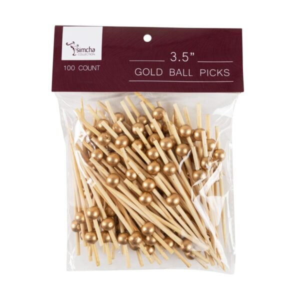 Gold Ball Picks 3.5" Simcha 100 Count