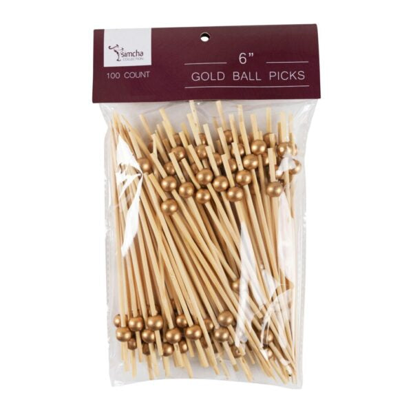 Gold Ball Picks 6" Simcha 100 Count