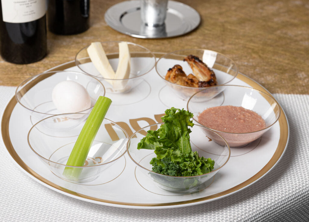 White Gold Disposable Seder Plate | 14 Inch | Blue Sky