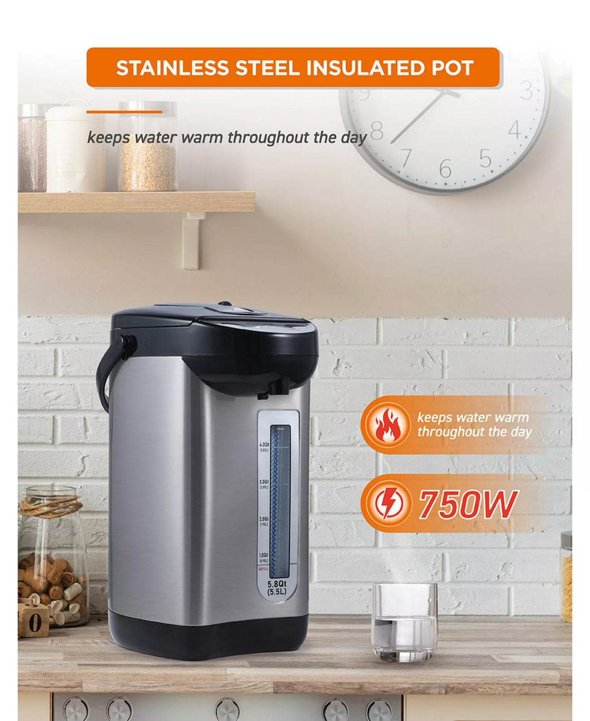 Hot Water Urn 5.8Qt Commercial Chef