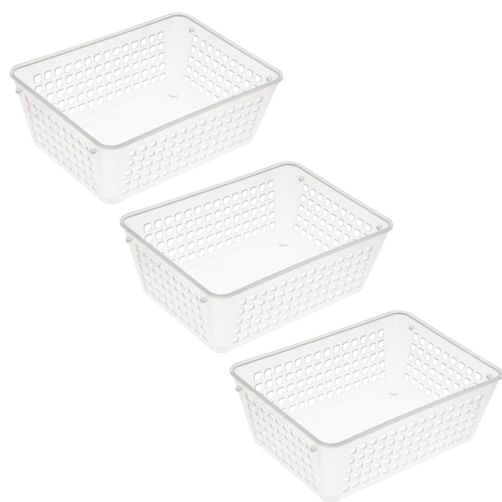Plastic Rectangular Basket Mini White 3pk YBM