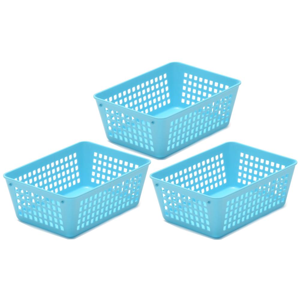 Plastic Rectangular Basket Mini Blue 3pk YBM
