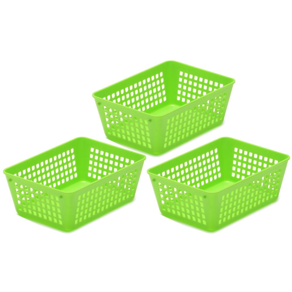 Plastic Rectangular Basket Mini Green 3pk YBM