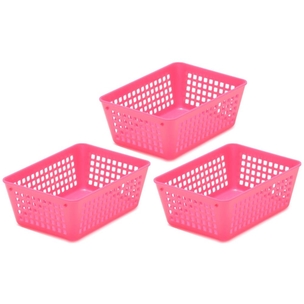 Plastic Rectangular Basket Mini Pink 3pk YBM