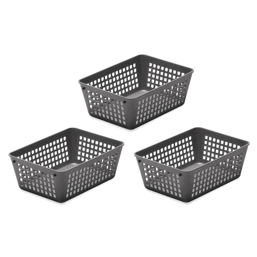 Plastic Rectangular Basket Mini Grey 3pk YBM