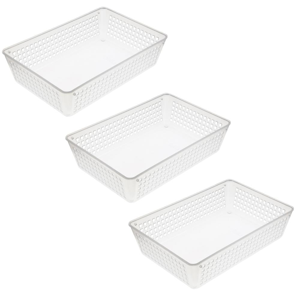 Plastic Rectangular Basket Small Clear 3pk YBM