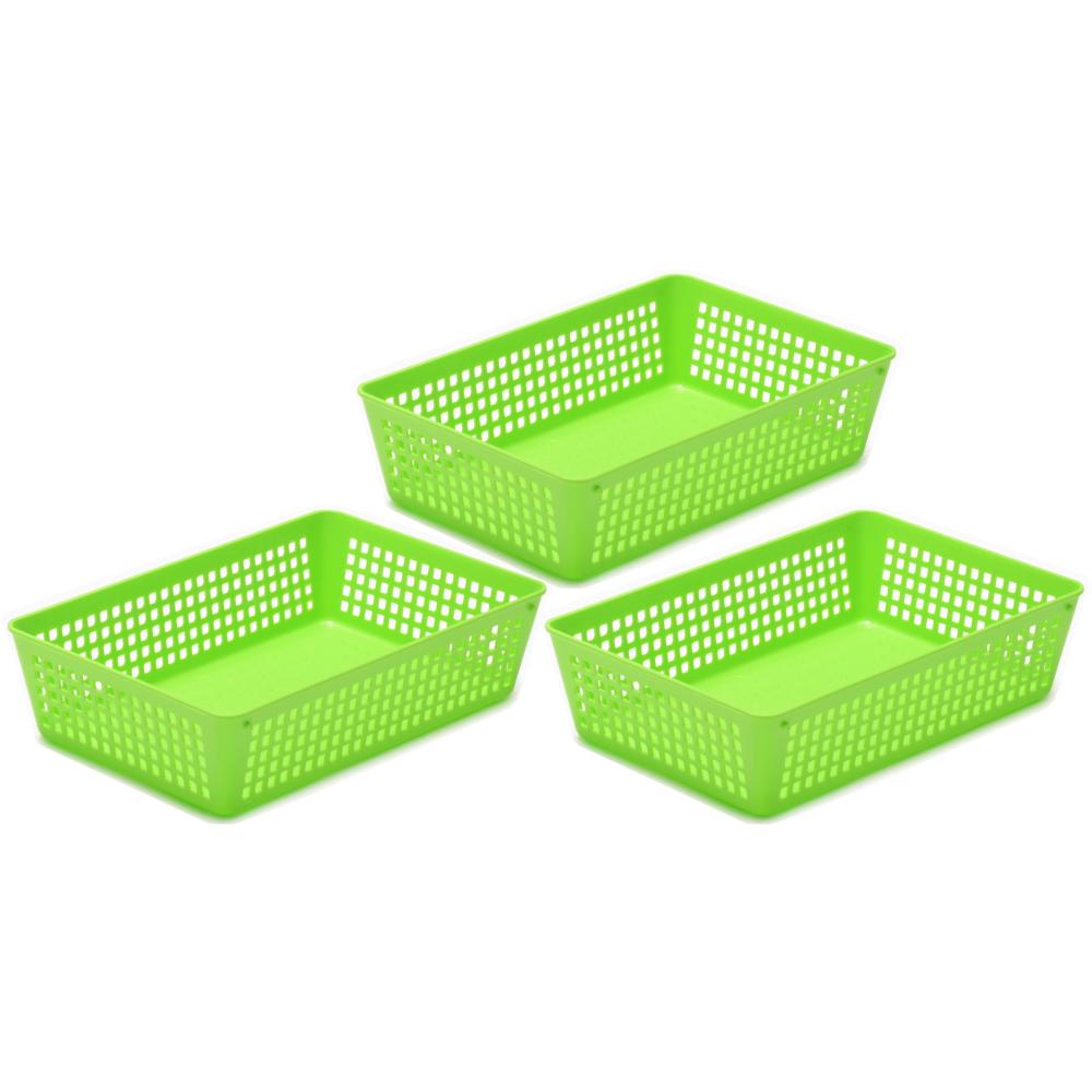 Plastic Rectangular Basket Small Green 3pk YBM