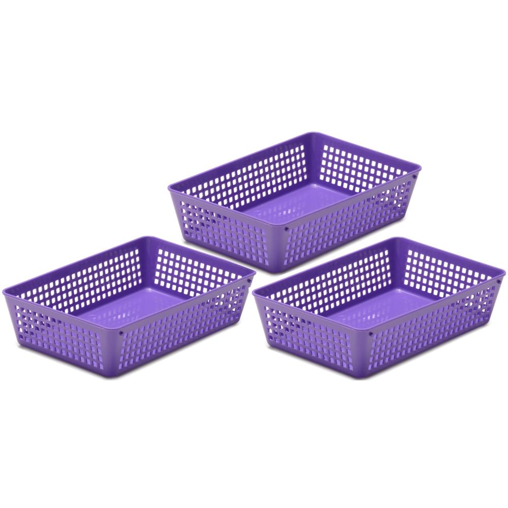 Plastic Rectangular Basket Small Purple 3pk YBM