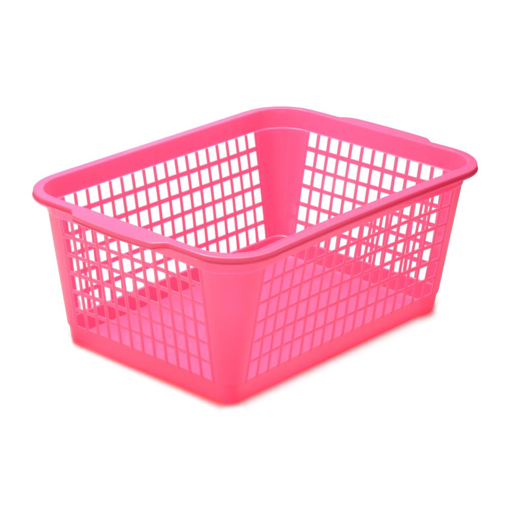 Plastic Rectangular Basket Large Pink YBM