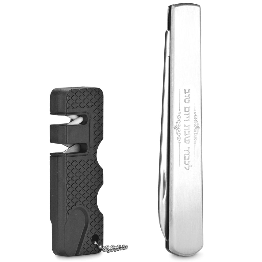 2 in 1 Compact Folding Knife Non Serrated & Sharpener Combo