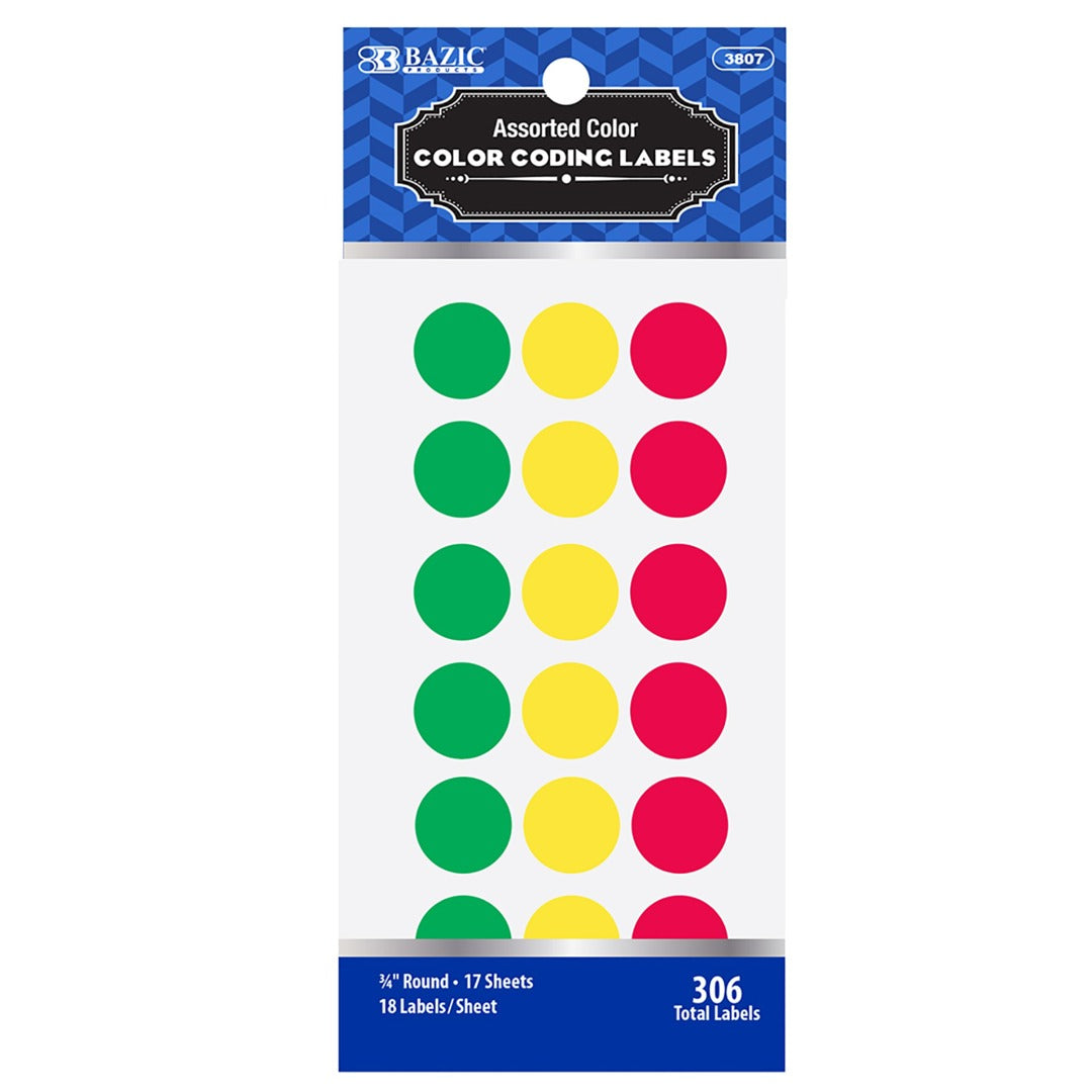 Round Label Assorted Color 3/4"