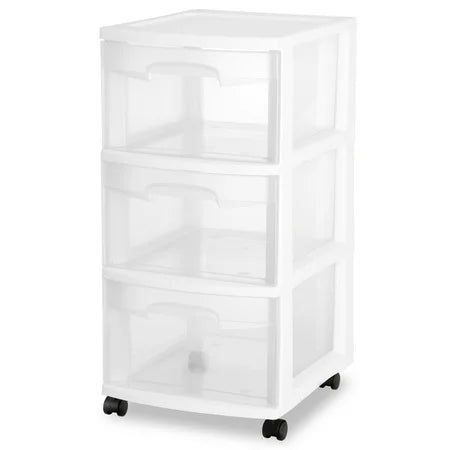 Sterilite 3 Drawer Cart White | Rolling Plastic Organizer