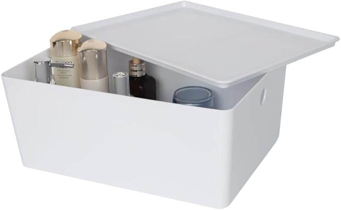 Storage Basket w/Lid White (14" x 10.4" x 6")