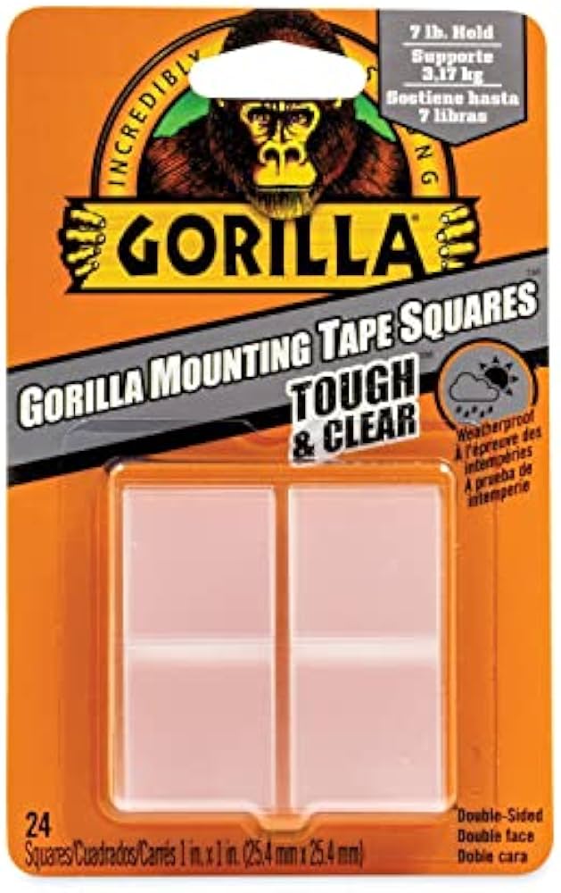 Gorilla Double Sided Mounting Tape Squares | Tough & Clear | 24 Pack | Indoor & Outdoor Use