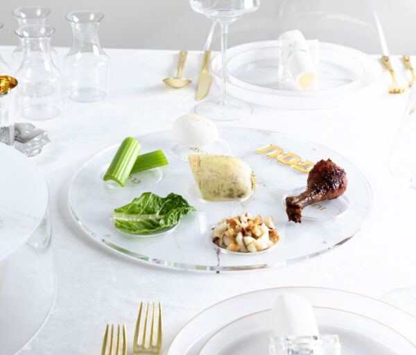 Passover Marble Seder Plate With Gold Trim | Acrylic