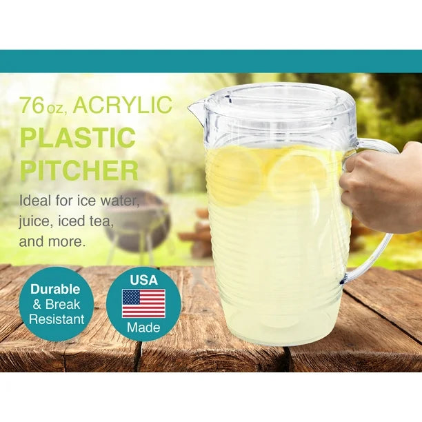 Plastic Beverage Pitcher with Lid | 76 Ounce | Coil Design | Arrow