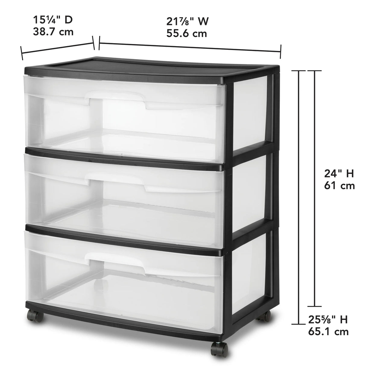 Sterilite 3 Drawer Wide Storage Cart | Black | Model 2930