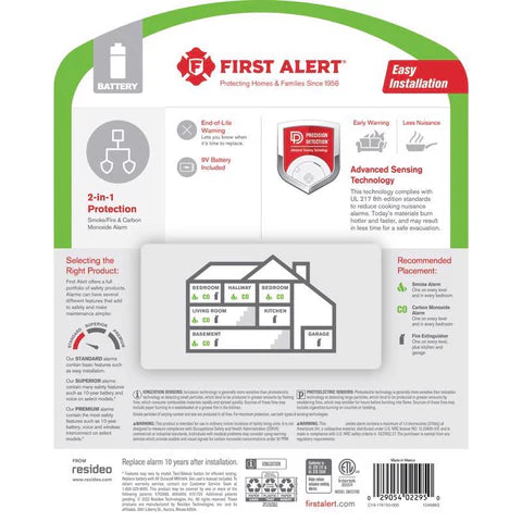 First Alert Smoke & Carbon Monoxide Detector | 10-Year Battery | SMCO210 | Slim Design