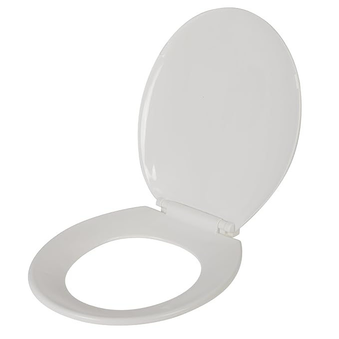Round Toilet Seat | 13.9"L x 16.7"W | White Plastic | Fits Standard Round Toilets | Bath Bliss